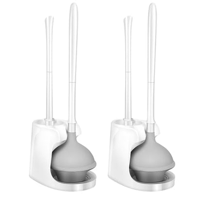 2 in 1 Toilet Brush and Plunger Set, with Holder, White, 2 Packs | Heavy Duty, Hidden Design, Home Essentials, Bathroom Cleaning, Toilet Bowl, Bathroom plunger and brush set