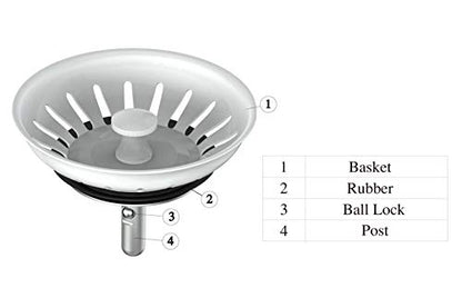 KANARY Stainless Steel Sink Strainer with Rubber Stopper (Single, White) - color: White, size: Twin