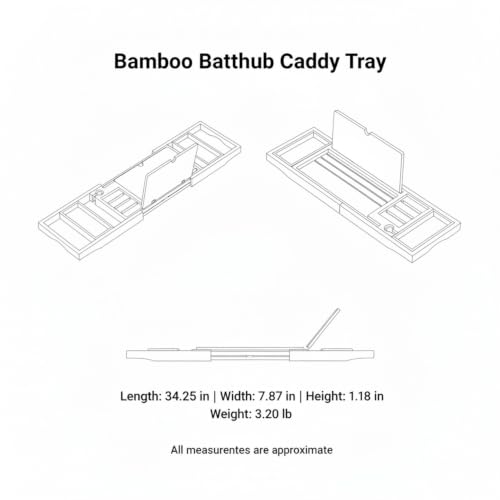 Adjustable Bathtub Organizer Tray with Drink Holder & Phone Slots, Natural Bamboo Bath Caddy for Standard Tubs