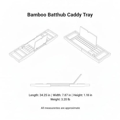 Adjustable Bathtub Organizer Tray with Drink Holder & Phone Slots, Natural Bamboo Bath Caddy for Standard Tubs