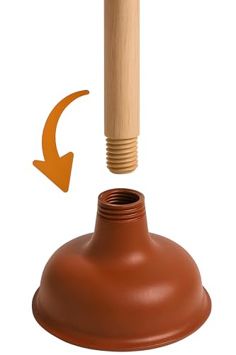 Bexter 19-Inch Toilet Plunger, Pack of 2 – Wooden Handle & Heavy-Duty Rubber Cup for Toilets, Sinks & Drains – Auburn