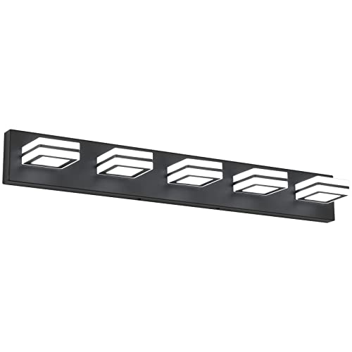 Ralbay Modern LED Black Vanity Light 5 Lights Modern LED Bathroom Vanity Lights Over Long Mirror Acrylic Up and Down Matte Black Bath Wall Lighting Fixtures - color: Black, size: 5 Light