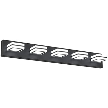 Ralbay Modern LED Black Vanity Light 5 Lights Modern LED Bathroom Vanity Lights Over Long Mirror Acrylic Up and Down Matte Black Bath Wall Lighting Fixtures - color: Black, size: 5 Light