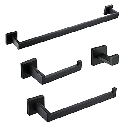 BAGNOLUX Matte Black Bathroom Accessories Set 4 Pieces, Bathroom Towel Holder Set Stainless Steel, Black Towel Bar Towel Racks for Bathroom Wall Mounted, Square Bathroom Hardware Set Heavy Duty - color: Matte Black