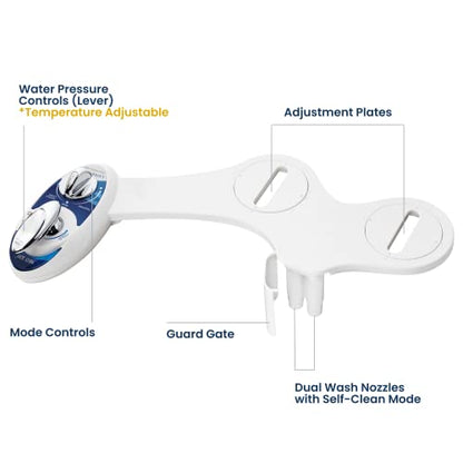 LUXE Bidet NEO 320 - Warm Water Bidet Attachment for Toilet Seat, Blue | Non-Electric, Warm Water, Dual Nozzle, Self-Cleaning, Adjustable Water Pressure, Rear & Feminine Wash - color: Blue
