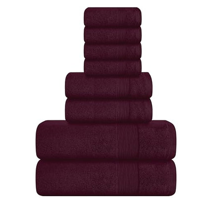 8 Piece Towel Set 100% Ring Spun Cotton, 2 Bath Towels 27x54, 2 Hand Towels 16x28 and 4 Washcloths 13x13 - Ultra Soft Highly Absorbent Machine Washable Hotel Spa Quality - Burgundy - color: Burgundy, size: 8 Piece Towel Set