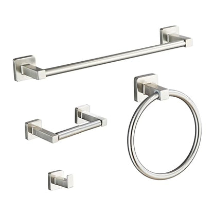 Brushed Nickel Bathroom Hardware Set 4 Pieces,Towel Bar Set Stainless Steel Wall Mounted, Includes 16In Hand Towel Bar, Towel Ring, Robe Towel Hooks,Toilet Paper Holder, Bathroom Towel Rack Set… - color: Brushed Nickel, size: 16Inch