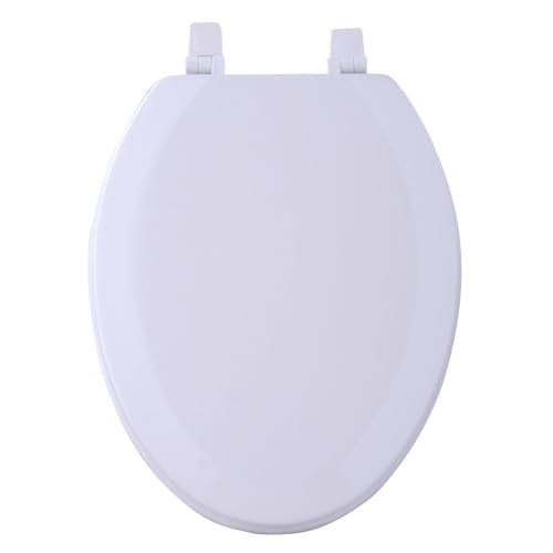 PowerSellerUSA Wood Elongated Toilet Seat, Adjustable Hinges Toilet Seats with Non Slip Grip Tight Bumpers, Oval Shape Heavy Duty Wooden Bathroom Toilet Seat Close Lid Set, White - color: White - Wood, size: 19" Elongated