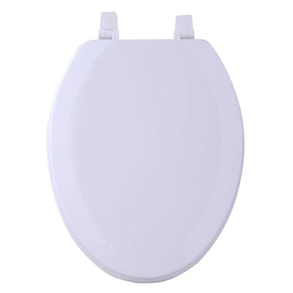 PowerSellerUSA Wood Elongated Toilet Seat, Adjustable Hinges Toilet Seats with Non Slip Grip Tight Bumpers, Oval Shape Heavy Duty Wooden Bathroom Toilet Seat Close Lid Set, White - color: White - Wood, size: 19" Elongated