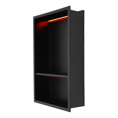 12 * 18In RGB LED Light Shower Niche, 2-Tier Stainless Steel Recessed Storage with Remote Control, Black No Tile Needed Wall Niche for Bathroom Storage Built-in Installation (12x18in RGB) - size: 12x18in RGB