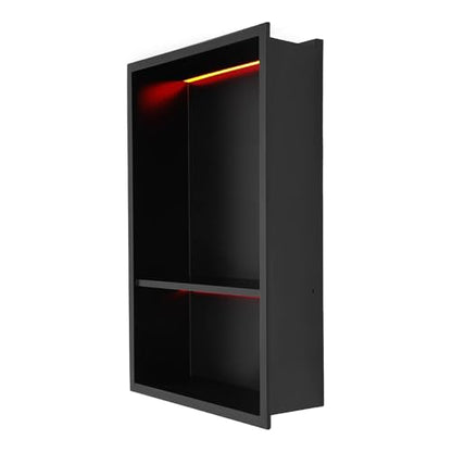 12 * 18In RGB LED Light Shower Niche, 2-Tier Stainless Steel Recessed Storage with Remote Control, Black No Tile Needed Wall Niche for Bathroom Storage Built-in Installation (12x18in RGB) - size: 12x18in RGB