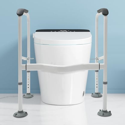 Toilet Rails for Bathroom, Stand Alone Toilet Handrail Frame with Adjustable Height, Medical Frame for Elderly Handicap, 300lbs Capacity Toilet Support Rail with Padded Handles