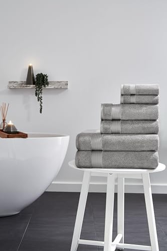 Ozdilek 6-Piece Bath Towel Set, 2 Bath, 2 Hand, 2 Wash, 100% Cotton Turkish Towels, 2 Bath Towels (30x60/550 GSM), 2 Hand Towels (16x30/575 GSM), 2 Washcloths (13x13/600 GSM) (Light Grey) - color: Grey