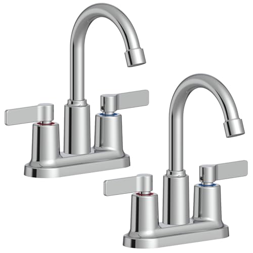 2 Pack Chrome 4 Inch Centerset Bathroom Sink Faucet 3 Hole | Faucet for Bath Sink with Pop Up Drain and 2 Supply Hoses 2 Handle Bathroom Faucets for Sink Vanity RV Evolvegoods - color: Chrome-2 Pack