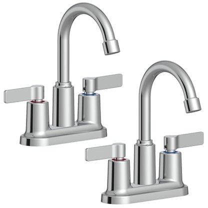 2 Pack Chrome 4 Inch Centerset Bathroom Sink Faucet 3 Hole | Faucet for Bath Sink with Pop Up Drain and 2 Supply Hoses 2 Handle Bathroom Faucets for Sink Vanity RV Evolvegoods - color: Chrome-2 Pack