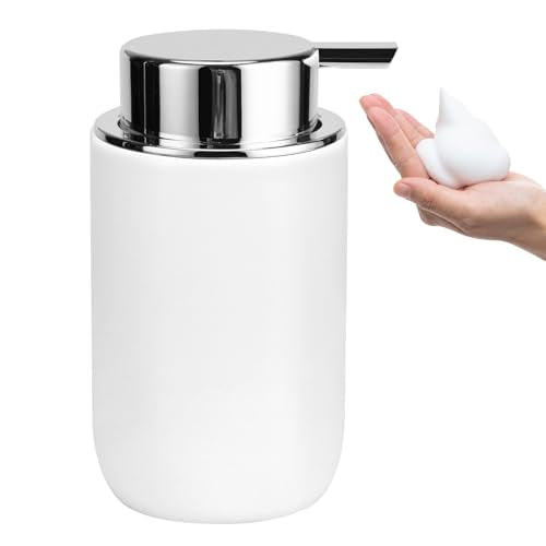 Soap Foaming Dispenser Ceramic with Easy-to-Press Pump Hand Foam Dispenser for Shampoo Bathroom Countertop 13.5 oz - color: Foam-silverwhite