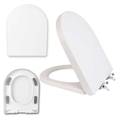 MinSha ToiletSeat Soft Close D Shape Seat with Quick Release Hinges Stable | with quick release hinges, durable PP construction, stable anti-shift design and easy installation for standard toilets - size: M17“