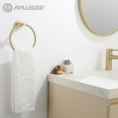Brushed Gold Bath Towel Ring, 304 Stainless Steel Heavy Duty Towel Holder for Bathroom, Wall Mounted - color: Brushed Gold, size: Standard Size