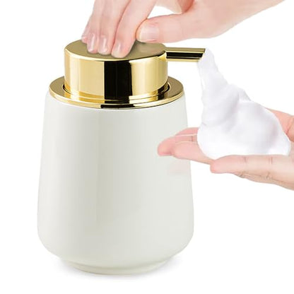 Modern Foam Soap Dispenser for Bathroom, Chic Ceramic Bottle(White) | Gold Soap Dispenser Pump - color: White