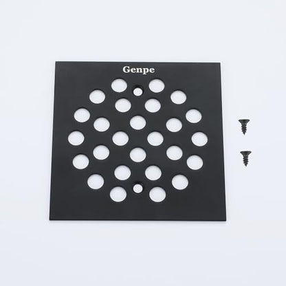 Square 4-1/4 Inch Screw-in Shower Drainer Cover Replacement Stainless Steel Floor Drain Grate with Screws Matte Black - color: Black