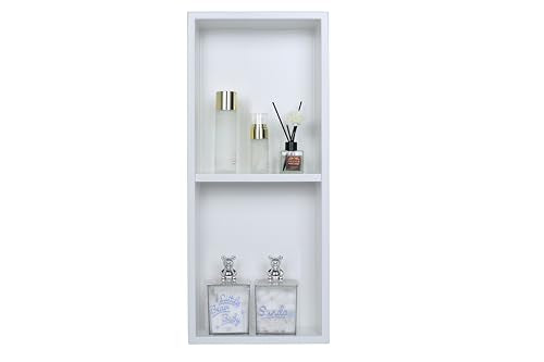 Narrow Shower Niche for Tiny Shower Room Storage, Insert Tile Ready, Double Shelves, Stainless Steel,(White, 24 * 8 in) - color: White, size: 24 * 8 in