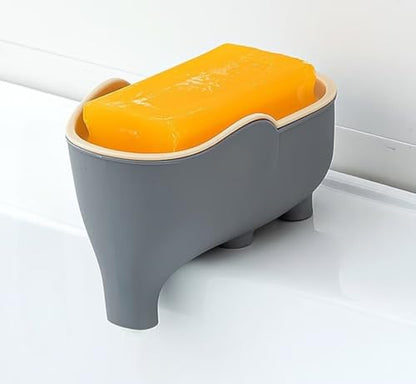 Cute Elephant Soap Dish Holder Tray Plastic Sink Self Draining Suitable for Kitchen Bathroom Bar Shower Bath Kitsch Large Shelf Drainage,Gray - color: C-gray