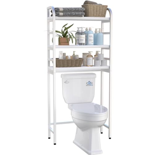 3-Tier Over-the-Toilet Storage Rack, Freestanding Bathroom Organizer | Space-Saving 3-Tier Design, Rust-Resistant Steel Frame, Fits Most Toilets, Easy Assembly (White) - color: White