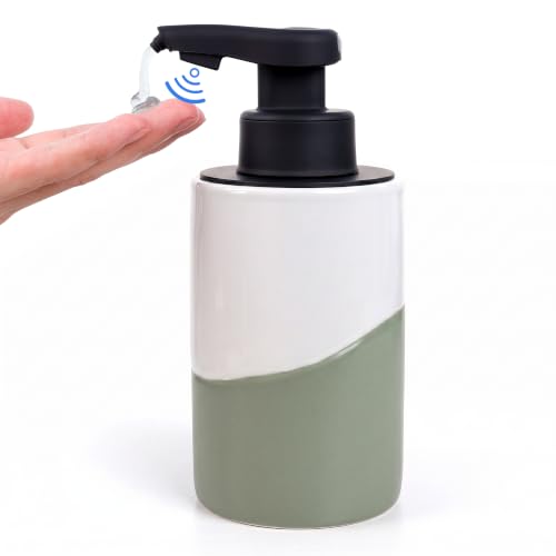 BosilunLife Automatic Soap Dispenser Ceramic Hand Free Soap Dispenser with Waterproof Pump Rechargeable Smart Electric Soap Lotion Dispenser Touchless for Kitchen Bathroom (White-Green, Liquid Pump) - color: White-green(liquid)