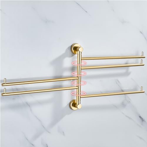 ZHOUXIAO Gold Swing Out Towel Bar Holder/Swivel Multiple Towel Rack for Bathroom or Kitchen, Metal Towel Bar Folding Arm Swivel Hanger Bathroom Storage Organizer Wall Mounted gold-2Bar