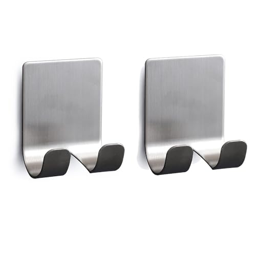 Self Adhesive Razor Holder Hanger with Double Hook Stainless Steel Shower Hook for Razor 2 Pack(Silver) - color: Silver