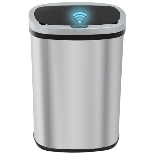 PayLessHere Kitchen Trash Can Automatic Trash Can with Lid 50 Liter 13 Gallon Touch Free High-Capacity Brushed Stainless Steel Waste Bin for Bathroom Bedroom Home Office (Stainless Steel) - color: Stainless Steel