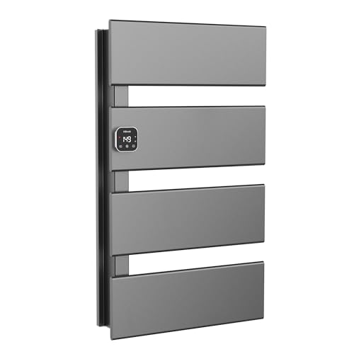 L Series Electric Towel Warmer for Bathroom, 4 Panel, Gun Gray | Thermo Control and Timer, Fast Heat in 3 Mins, Dry Towels in 4 hrs, Memory Function, Work with Smart Plug, Left-Wiring - color: Gun Gray, size: 4 Panel
