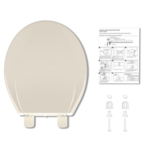 17" Round Toilet Seat, Soft Close Toilet Seat with Quiet Lid,Almond Polypropylene Toilet Seat Cover with Never Loosen Durable Lid, Easy to Install and Clean - color: Almond, Standard, size: Round (17″)