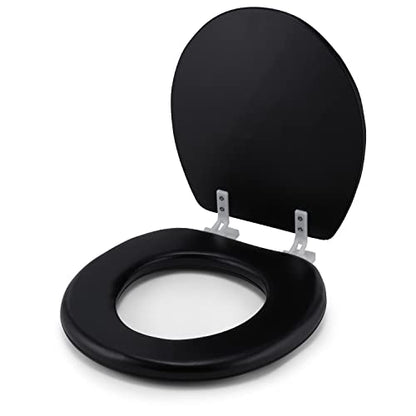 J&V Textiles Embroidered Soft Round Toilet Seat With Easy Clean & Change Hinge, Padded (Black) - color: Black