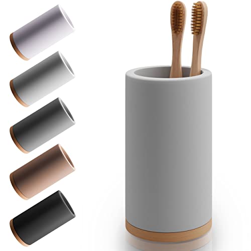 Matani Bamboo Toothbrush Holder Diatomite Tooth Brush Organizer - Storage Stand for Small Bathroom & Counter - Removable Base & Drain Holes, Water-Absorbent & Quick-Drying (Light Grey) - color: Light Grey