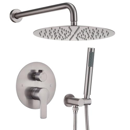 Iriber Brushed Nickel Shower System Wall Mounted Shower Faucet Mixer Set with 12 Inches Rain Shower head and Handheld, Bathroom Shower Trim Kit Contain Pressure Balance Valve - color: Brushed Nickel 02