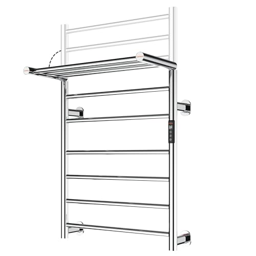 Heated Towel Rack Foldable Smart Dual-Zone APP No-Drill Chrome CA3 - color: Chrome, size: Pro-9Bar H35.43 x W21.65