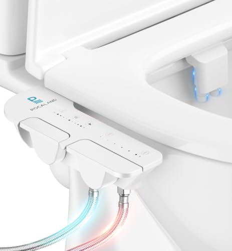 Ultra-Slim 3-in1 Bidet, Warm Water, Self-Cleaning, Posterior&Feminine Wash-(Retractable Dual Nozzles), Non-Electric Bidet Attachment for Toilet Seat, Adjustable Water Pressure, Stainless Steel Inlet | Toilet Seat Add-On - color: 1PCS-White + Warm Water