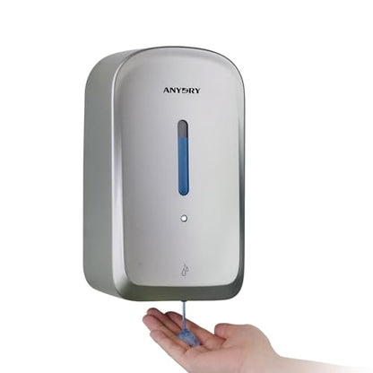 anydry Commercial Automatic Soap Dispenser 34oz Large Capacity Wall-Mounted | Touchless Liquid Dispenser, Five-Level Adjustment, Ideal for High-Traffic Bathroom, Restroom, Durable Wall-Mount Installation - color: Silver