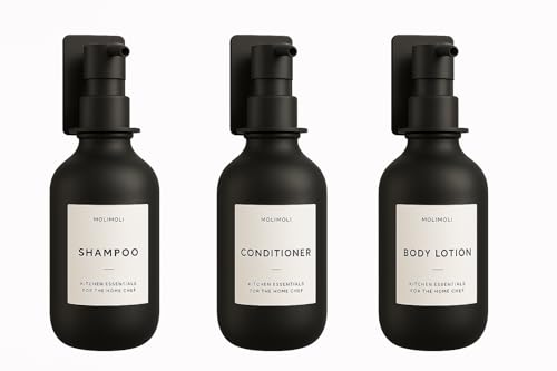 Molimoli Soap Dispenser, Bathroom Soap Dispenser Set, Glass Dispenser, Soap Dispenser for Kitchen, Kitchen Soap Dispenser Pump, 500ml/16.9 Oz, Set of 3, Black