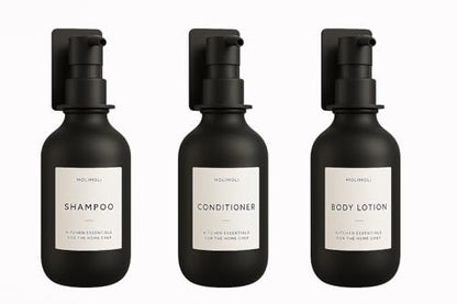 Molimoli Soap Dispenser, Bathroom Soap Dispenser Set, Glass Dispenser, Soap Dispenser for Kitchen, Kitchen Soap Dispenser Pump, 500ml/16.9 Oz, Set of 3, Black