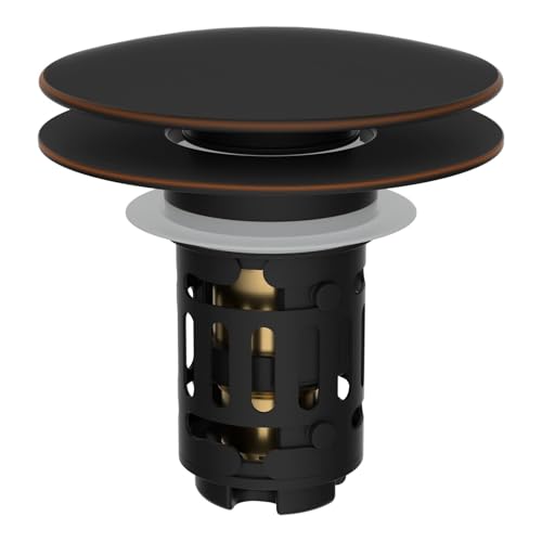 Hibbent Upgraded 3 in 1 Bathroom Sink Drain Strainer, Pop Up Sink Stopper with Big Push Cap, Anti-Clogging Metal Filter Basket,Sink Plug with Hair Catcher for 1.1''~2.36'' Basin, Oil-Rubbed Bronze - color: Oil-rubbed Bronze