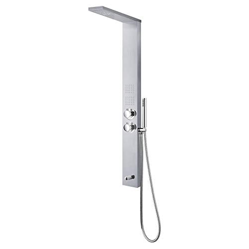 Sasha 59" Rainfall Bodyspray Shower Panel with Handheld Shower Wand and Thermostatic Valve, Stainless Steel