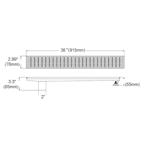 Akitbahome 36-inch Offset Side Outlet Linear Shower Drain with Grate Cover,Brushed Stainless Steel Rectangle Shower Floor Drain with Adjustable Leveling Feet