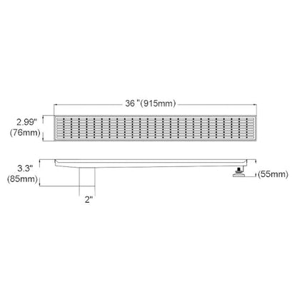 Akitbahome 36-inch Offset Side Outlet Linear Shower Drain with Grate Cover,Brushed Stainless Steel Rectangle Shower Floor Drain with Adjustable Leveling Feet
