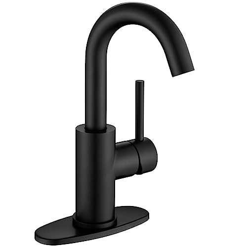 Black Bar Faucet Single Hole, Jodulos Black Matte Bar Sink Faucet with Deck Plate and Supply Lines, Stainless Steel Single Handle Wet Bar Sink Faucet, Matte Black Bathroom Faucet JU1100-BK - color: Matte Black