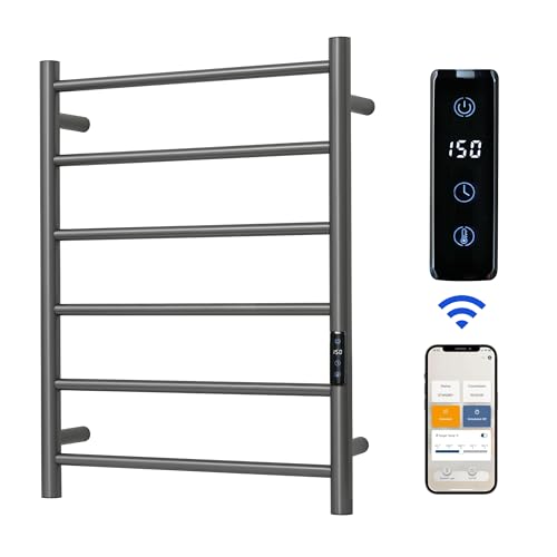 Electric Towel Rack with Voice Control for Alexa & Google Home,TUYA - Wall-Mounted Bathroom Heating Towel Warmer,Plug-in,Stainless Steel Material (Gungrey with WiFi, 6 Bar) - color: Gungrey With Wifi, size: 6 Bar