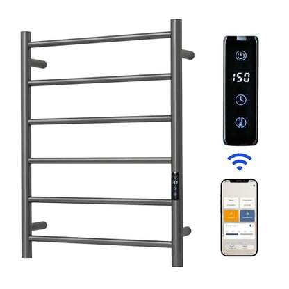 Electric Towel Rack with Voice Control for Alexa & Google Home,TUYA - Wall-Mounted Bathroom Heating Towel Warmer,Plug-in,Stainless Steel Material (Gungrey with WiFi, 6 Bar) - color: Gungrey With Wifi, size: 6 Bar