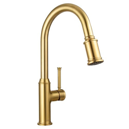 Lava Odoro Bronze Gold Kitchen Faucet with Pull Down Sprayer, Brushed Brass Kitchen Sink Faucet, Single Hole Kitchen Faucet with 3-Function Sprayer, Deck Plate Included, Spot-Free, 1.8 GPM, KF421-BB - color: Brushed Bronze, style: Standard