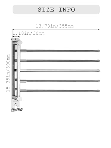 Swivel Towel Rack with Reinforced T-Joint, Thickened SUS304 Steel Rustproof Wall Mount，Towel Racks for Bathroom Wall Mounted，Suitable for Kitchen Towel Holder, Outdoor Towel Rack (5-Arms)